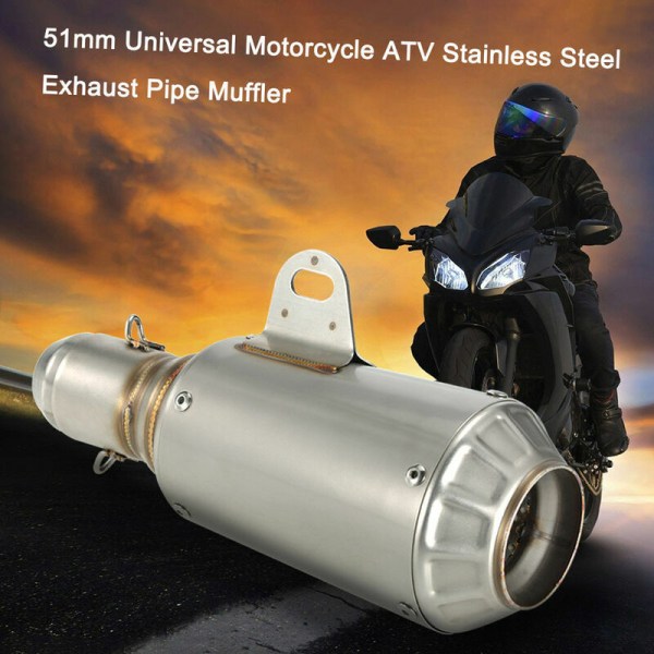 Universal 51mm Motorcykel ATV Frosting Rostfritt Stål Avgasrör Ljuddämpare