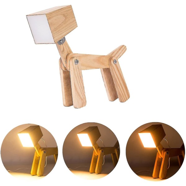 Moderne Design Skrivebordslampe i tre Led Dyr Hundelampe Dimmer Bordlampe Belysning