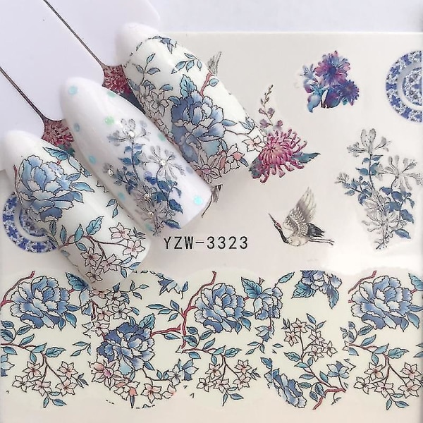YZW 3310 1 ark Akvarell Floral Flower Nail Sticker Gel Wraps Decal Manicure Decor