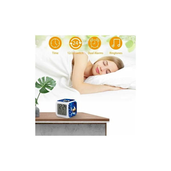 Sonic The Hedgehog Barnklocka med LED-display, Bordklocka med 8 Ringsignaler (Sonic Håller Armarna)