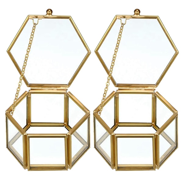 2 Glas Vintage Smykkeæske Gylden Geometrisk Smykke Display Organizer Box Hjem Dekorativ Box