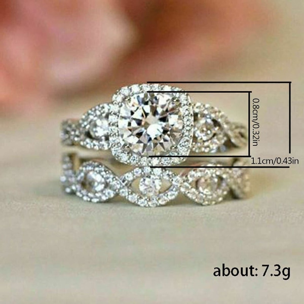 Diamantring Størrelse 6-10 Diamant Forlovelsesring Kvinder Smuk Gave Dag Jubilæum（10，Sølv）