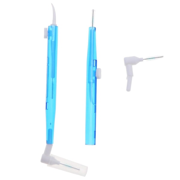 35 kpl L-muotoinen hammaslankaharja kolmipäinen hammassuunhoidon puhdistustyökalu sininen (M, sininen)