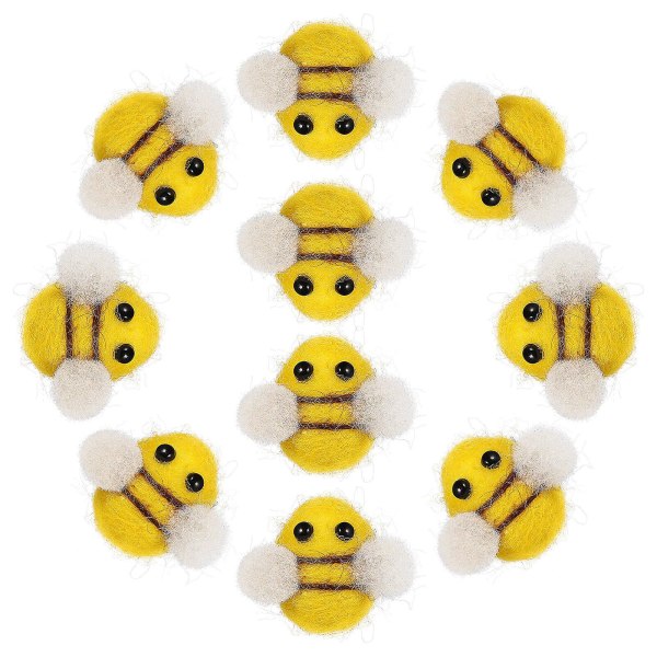 10 stykker ullfilt bi dekorasjon DIY mini bie håndverk bie dekorasjon klærtilbehør (3.00X2.50X2.50CM, gul)