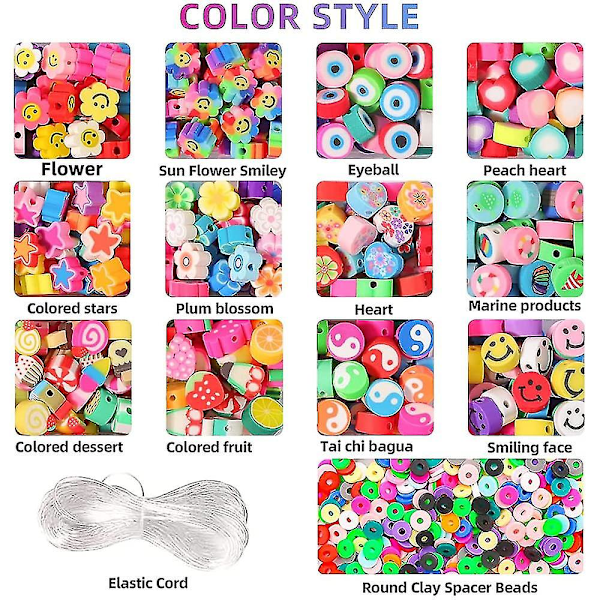 990 stykker Smiley Beads Polymer Clay Beads Frukt Beads Fargerike Trådperler Diy Armbånd Kjede Spacer Beads Kit - Jxlgv