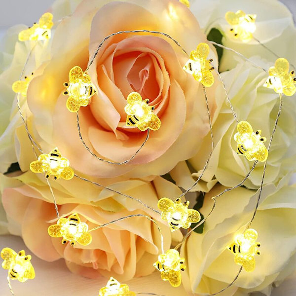 Fairy Bee ljusslinga, batteridriven, festlig julgransdekoration, 20 LED-lampor