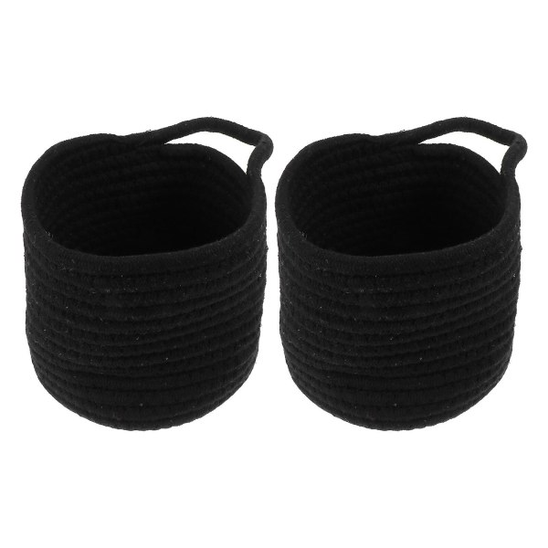 2-pak opbevaringskurv pladsbesparende bomuldsreb robust rattan snackkurv (10X17X23CM, sort)