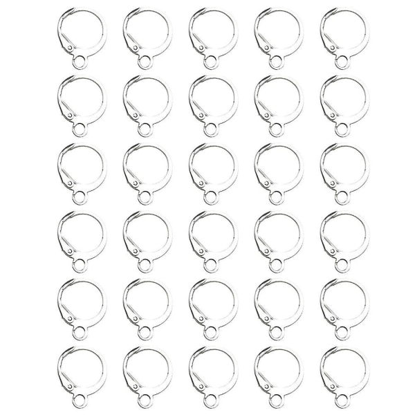 100 stk runde ørekrok med spak for smykker, DIY-smykketilbehør (1,2 x 1,5 cm, sølv)