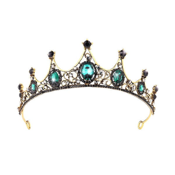 Frcolor Baroque Green Crystal Tiara Crown Alloy Vintage Hårtilbehør Bryllupsforlovelse Hårtilbehør (Som vist på bildet)