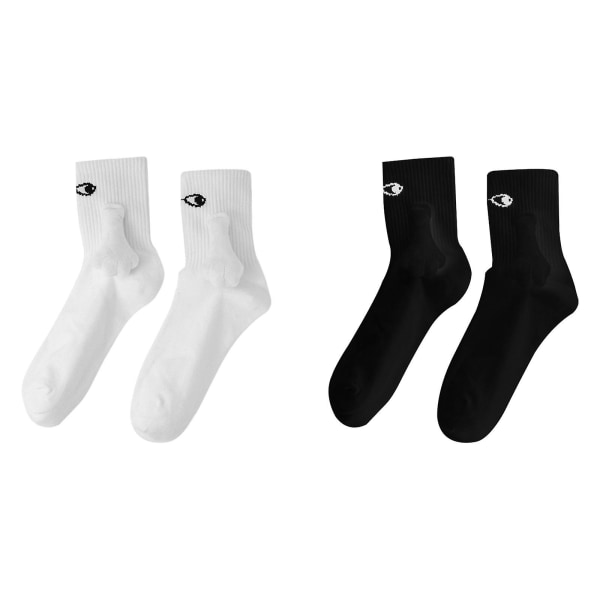100% ny ankommer morsomme magnetsug 3D dukke par sokker, morsomme sokker for kvinner menn, unisex morsomme par holder hender Sokk for par (Sort hvit)