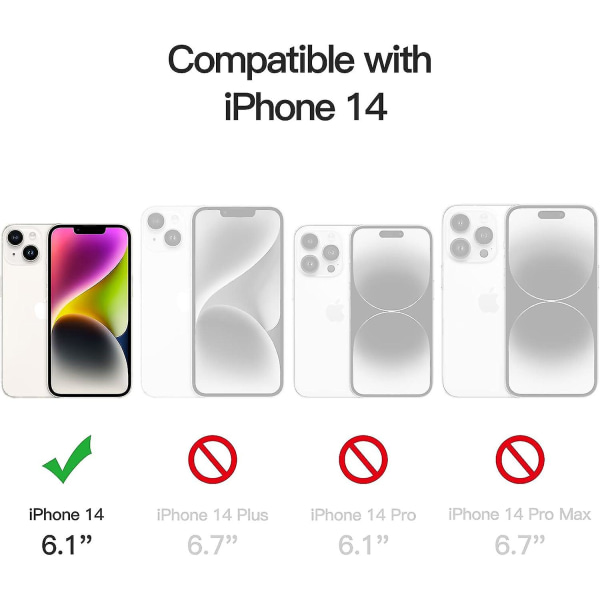 Fodral för iPhone 14 6,1 tum, Anti-gulnande stöttåligt skyddsfodral, Reptåligt transparent baksida (transparent)