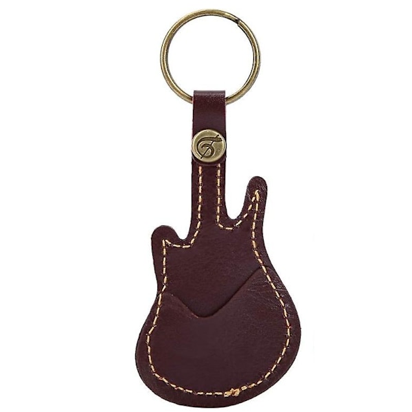 Gitarformet plekterholder, bærbar gitarplekterholder nøkler nøkkelring etui veske skinnetui for gitarplekter med 5 fargerike gitarplekter for