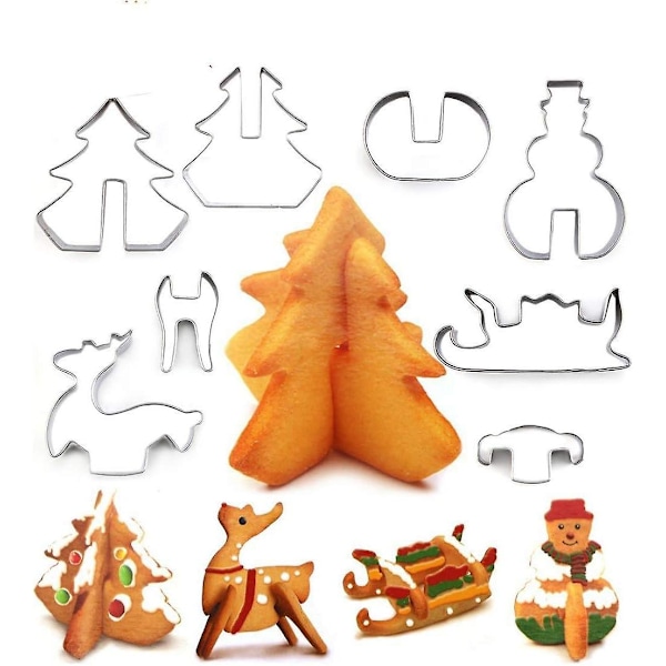 18 Pcs Gingerbread House Baking Mold Christmas Stainless Steel 3D Mold