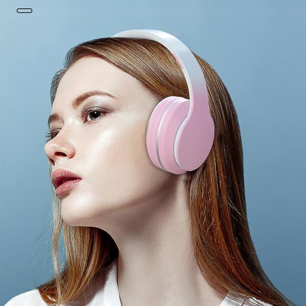 -Monterat hopfällbart trådlöst monterat Bluetooth-headset metallchip Bluetooth FM pluggbart kort 20240856（Rosa）
