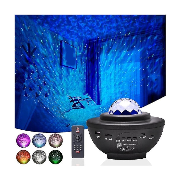 Stjärnprojektionslampa Usb Bluetooth Musik Atmosfärlampa Gypsophila Full Color Vattenmönster Led Nattljus,svart