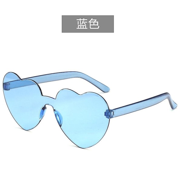 12 STK Hjerteformede solbriller Kantløse hjertebriller klare fargerike morsomme solbriller for kvinners utdrikningslag (blå)