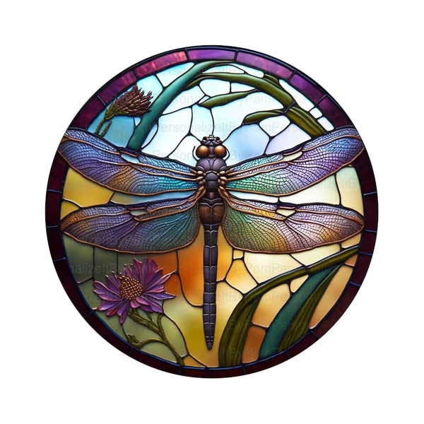 Uusi saapuva Dragonfly Faux lasimaalaus henkilökohtainen ovikyltti, akryyliseppelekeskuskyltti, sudenkorentoseppelekeskus