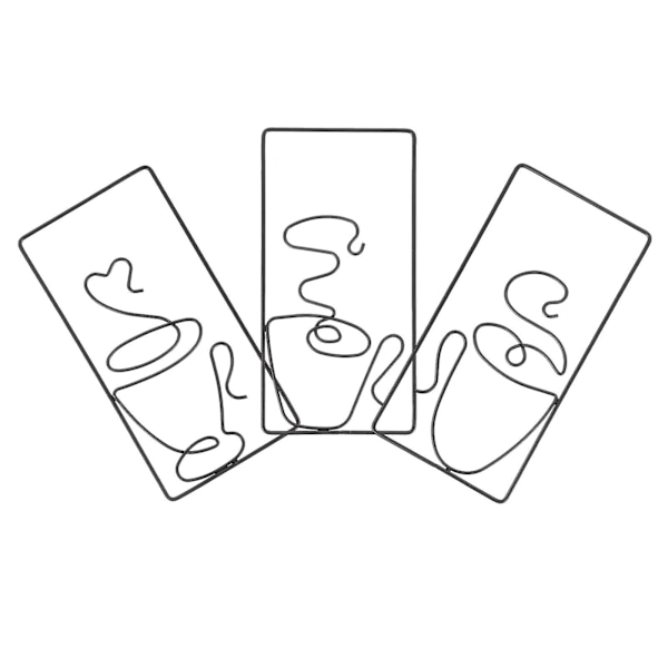 3-pak metal kaffekop vægkunst vægdekoration til stue soveværelse (24X13X1CM, sort)
