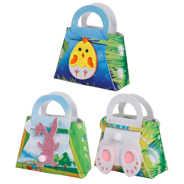 3-pack pääsiäislaukut Pääsiäisjuhlalaukut Bunny Chick Candy Laukut Pääsiäiskoristeet (satunnaiset tyylit). (13,50 x 12,00 x 10,00 cm, useita värejä)