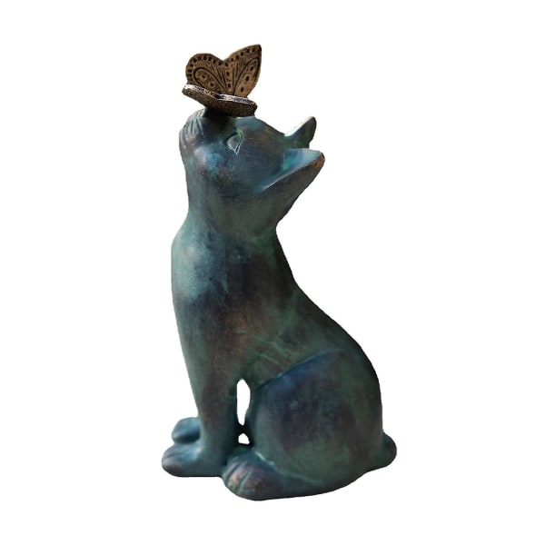 Katt og sommerfugl nysgjerrig hagestatue kattedyr harpiks holdbar trær blomster gjerder gangveier dekorasjon