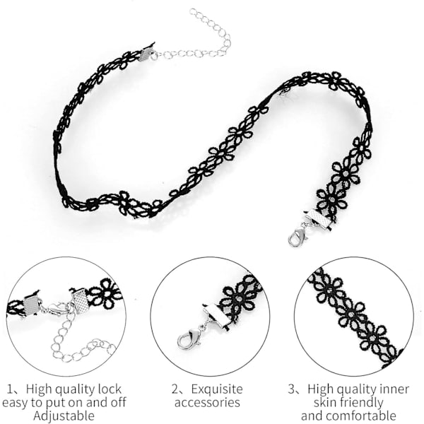 Halsband Set, 8-delat Halsband Svart Sammet Halsband Set Klassiskt Gotiskt Tatuering Spets Halsband, choker