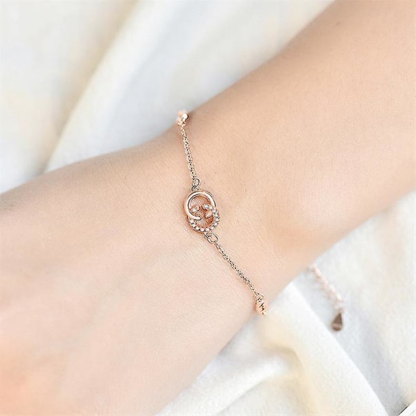 S925 Sterling Hopea Kirjain Kaksois C Rannekoru Naisten Niche Design Styl（Ruusukullan Väri）