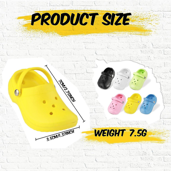 Mini Charms, 6 kappaleen setti, hauskat kenkäkoristeet, Mini Cute Littte Crocs -kenkäkoristeiden koristepaketti tukkikengille, kuplasandaaleille, koristeluun (6 väriä