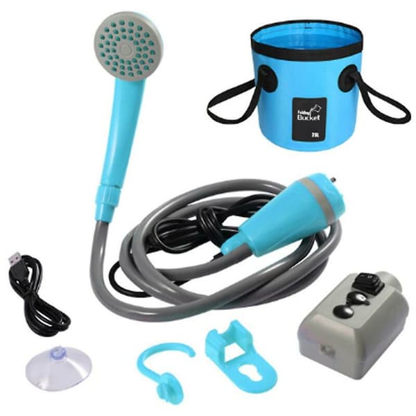 Bärbar duschset utomhus resecampingdusch 12v elektrisk tryckpump med 20l hink