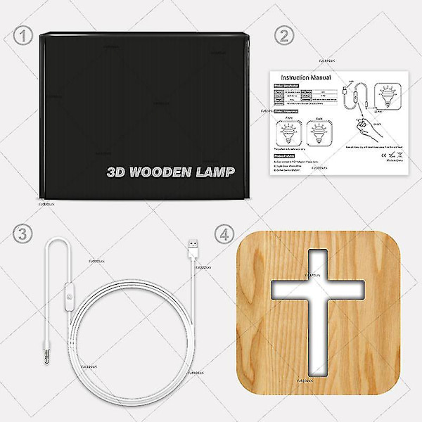 3D LED-lampe nattlys USB skrivebord bord kristendom krusifiks håndverk til gave i tre