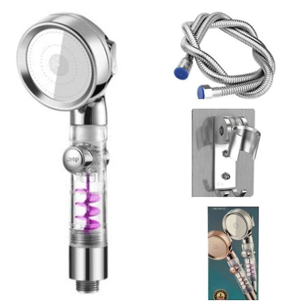 Magisk bevattning Högtryck med filter 3-funktions duschhuvud med en knapp stopp badrum handhållen spruta munstycke（Silver set）