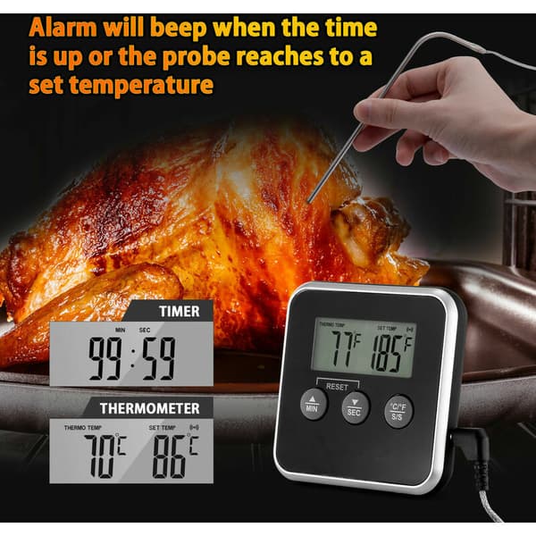 Digital kötttermometer för kök med stor display för rökning ugn kök snacks grilltermometer med timer och rostfri temperatursond