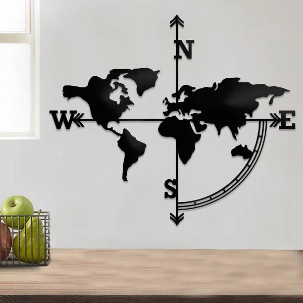 Musta maailmankartan metalliseinäsisustus Boho Art Seinälle kiinnitettävä koristeellinen seinäkoristelu makuuhuoneeseen