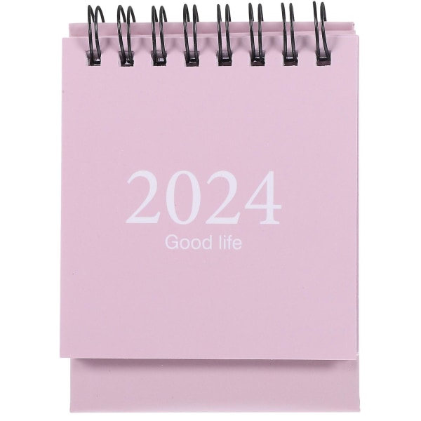 Minikalenteri 2024 Desktop Small Calendar Pieni Englanti Kalenteri Ornamentti Koristeellinen Pöytäkalenteri (10,5X7,5X6CM, Vaaleanpunainen)