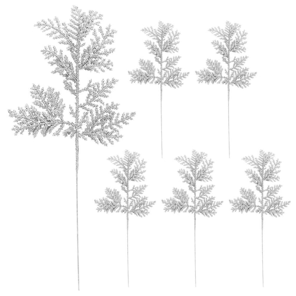 Festdekorasjon med 6 pakker Falske planter Kunstige planter Gjør-det-selv-håndverk plantedekorasjoner Kunstige furukrener (32X13 cm, sølv)