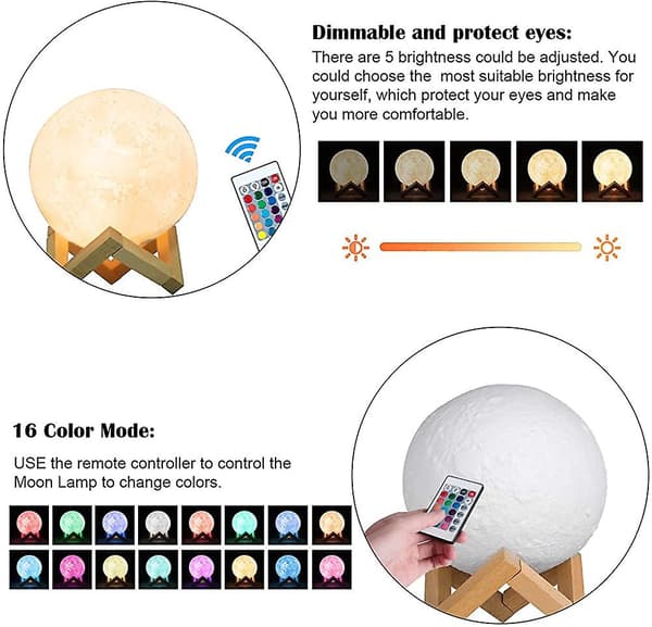 Månelampe, 3d-trykt LED-månelyslampe Månelys for barn, dimbar berøring