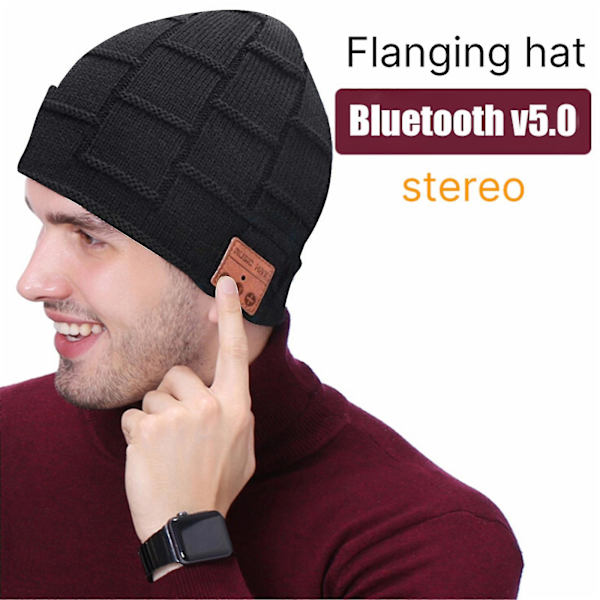 Bluetooth-mössa för vuxna män och kvinnor, musik, julklapp, födelsedagspresent (svart)