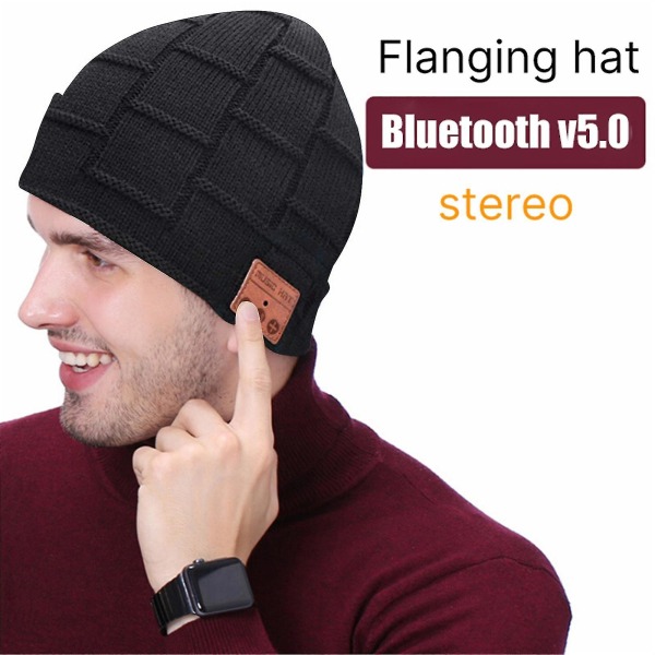 Bluetooth pipo hattu aikuisille miehille naisille musiikki joulun syntymäpäivälahja (musta)