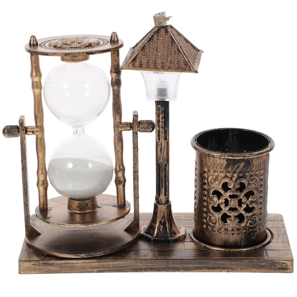 Kreativ timeglas antik gadelampe timeglas penholder udsøgt natlys desktop håndværksgave (guld tilfældig stil) (14x15,5 cm, guld)