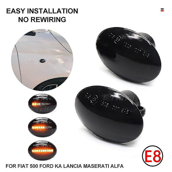 Rav Amber LED Dynamisk Blinklys til Fiat 500 500c 500l Blinkende Sidemarkørlys til Abarth 500 595 695 Alfa 4c Lancia（Dynamisk Krystal）