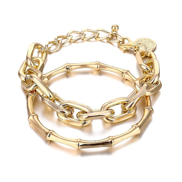 Boho-kædearmbåndssæt til kvinder og piger, belagt med flere armbånd i lag, stablebare åbne armbånd, JXLGV (guld)