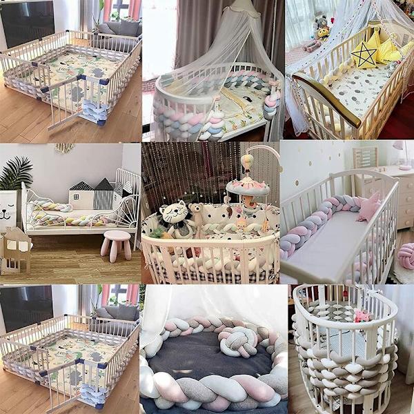 Baby Crib Bumper - 3 meter flätad babykudde orm flätad stötfångare sammet spjälskydd nyfödd spjälskydd, vit - 1M