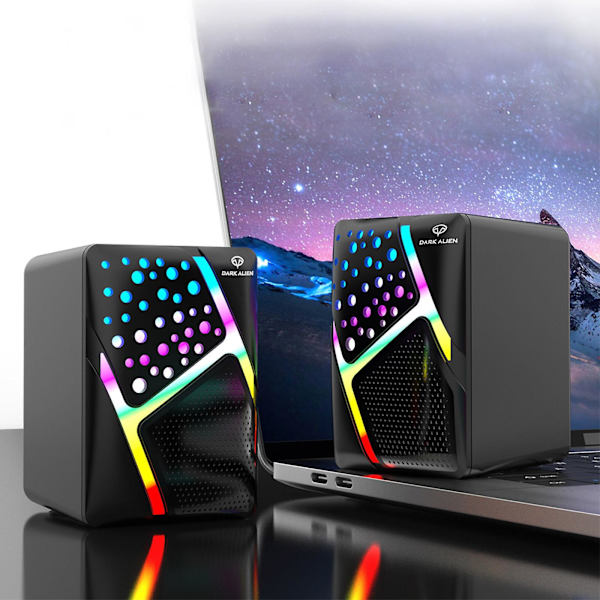 Ljusutsändande datorhögtalare USB mobiltelefon bärbar dator skrivbord minihögtalare Hifi stereoljud trådbunden subwoofer datorhögtalare 2 st (svart)（svart）