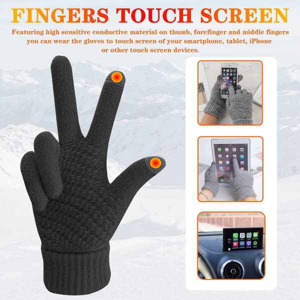 2 par kvinners vinter touchscreen hansker termisk fleece foret strikkede hansker elastisk mansjett vinterhansker
