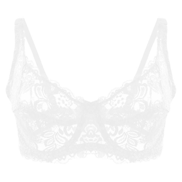 Genomskinlig bh i hel spets för kvinnor tunn bygel bralette push up bh underkläder underkläder plus size broderi bysthållare（38bc，Vit）