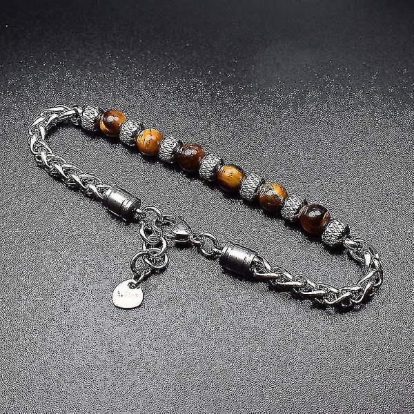 Justerbar Tiger Eye Perle Armbånd Rustfrit Stål Metal Kæde Til Mænd（Rød）