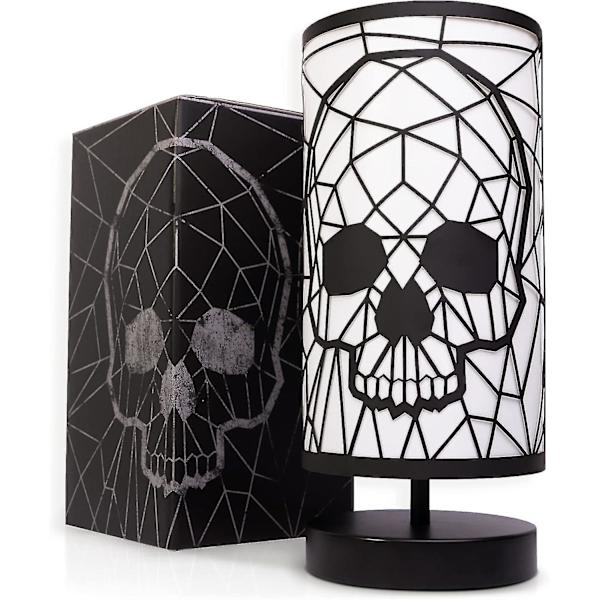 Metallisk svart hodeskallelampe - Gotisk dekor - Hodeskalledekor - Gotisk lampe - Goth romdekor - Skjelettlampe