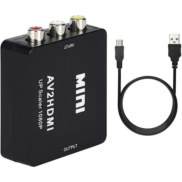 RCA till HDMI-omvandlare, Mini AV till HDMI-omvandlare 1080P Komposit AV CVBS Video Audio Adapter med USB-laddningskabel för TV/PC/PS3/STB/Xbox VHS/VCR