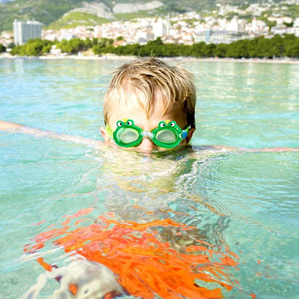 Svømmebriller til børn, pakke med 1 par svømmebriller, anti-dug, ingen lækage, anti-uv-længde - ørepropper og justerbar næseklemme til børn junior 3-13