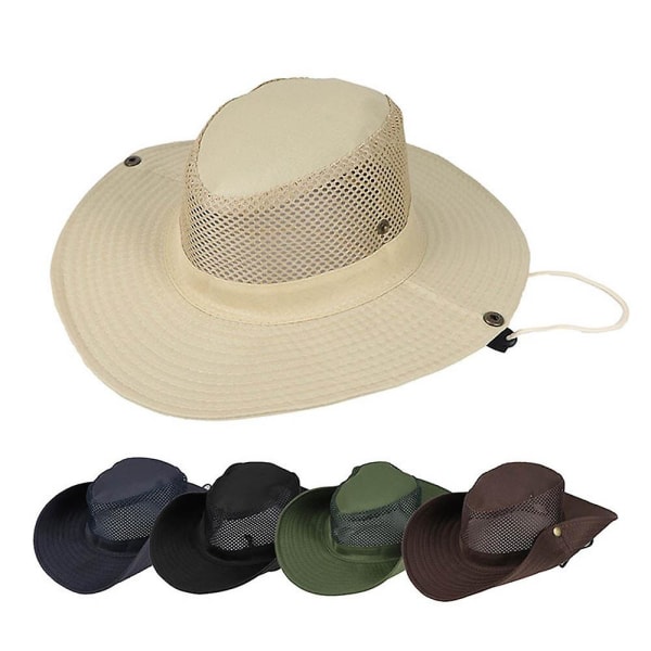 Bred solhatt sommar mesh hink keps UV-skydd för camping fiske（Brun）