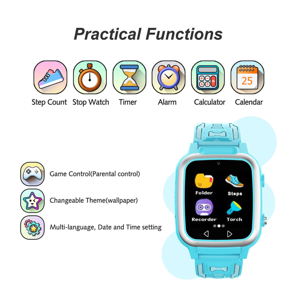 Smart Watch MP3-afspiller Flere video- og fotopædagogiske spil Lommelygter Børn skridttæller Kamera LCD Smartwatch Gave